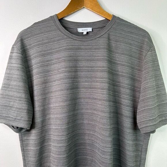 Arne Gray Crew Neck Short Sleeve Honeycomb Knit Casual T-Shirt Men's Size XXL - Picture 2 of 10
